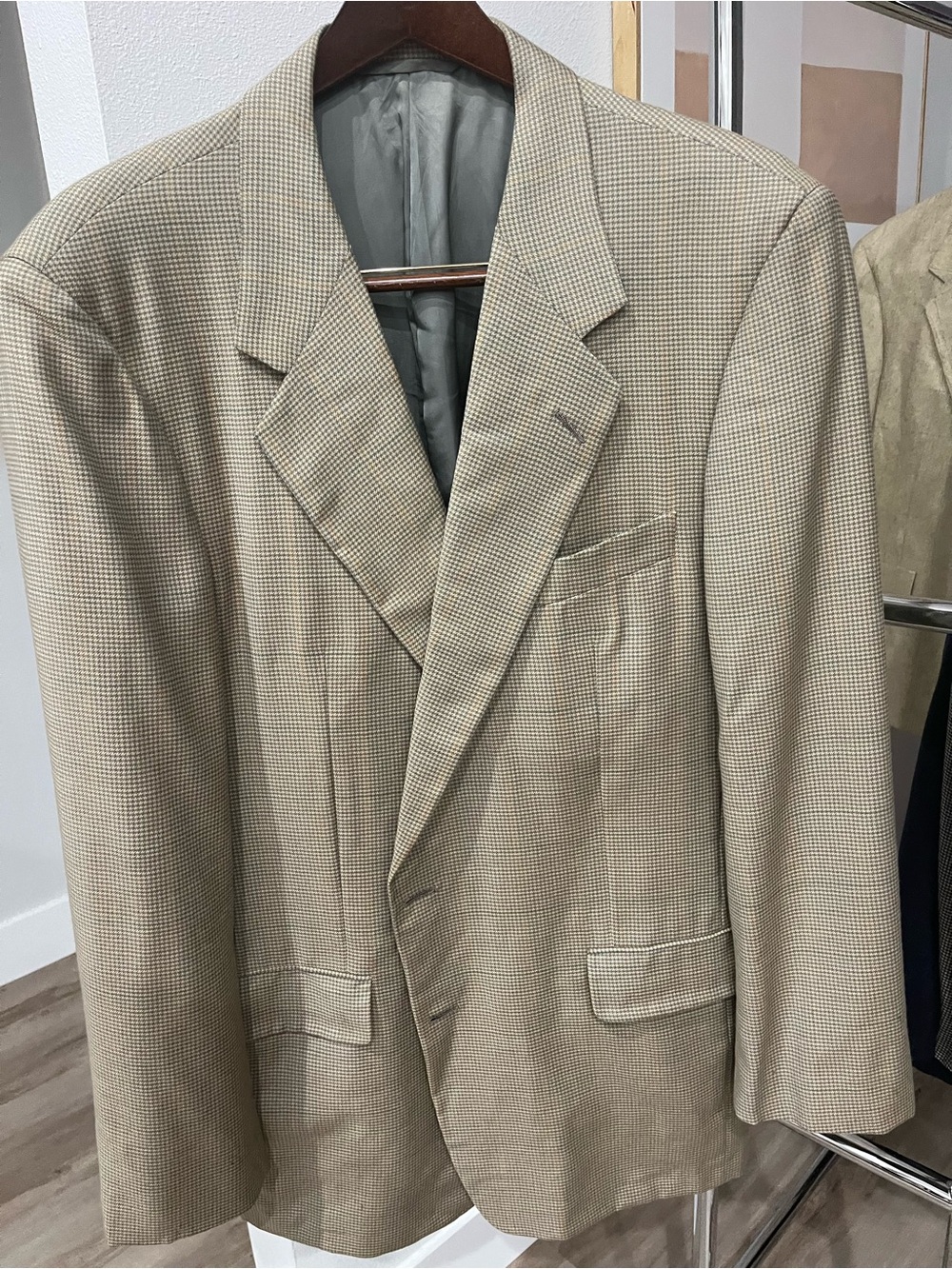 Hickey Freeman Tan Beige Micro-Check Sport Coat